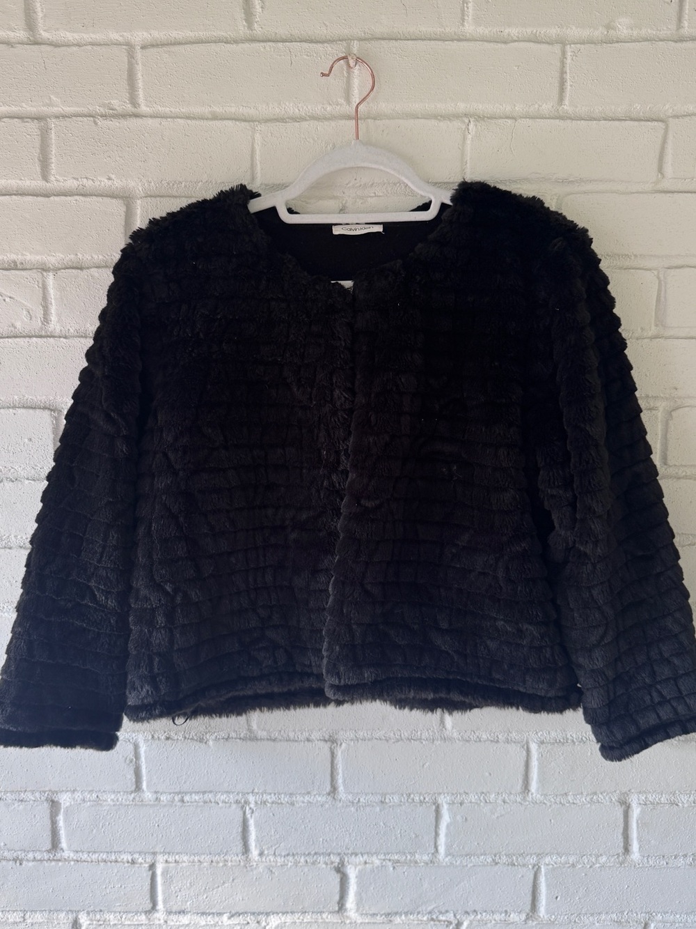 CALVIN KLEIN Black Faux Fur • Cropped Bolero Jacket • Women’s MEDIUM